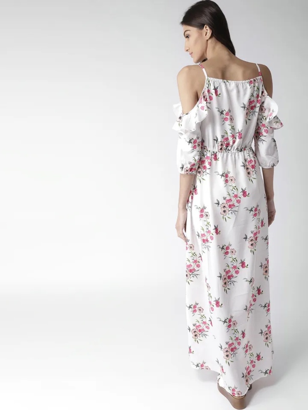 Mast & Harbour 17” PTP Floral Cold-Shoulder Maxi Dress, White/Pink, Size Medium. - Picture 5 of 15